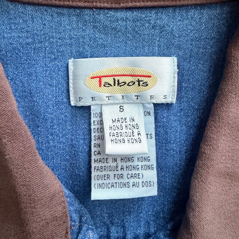 Vintage Y2K Talbots Button Down Denim Sleeveless Top Faux Suede Collar 90s SZ S - Picture 6 of 7